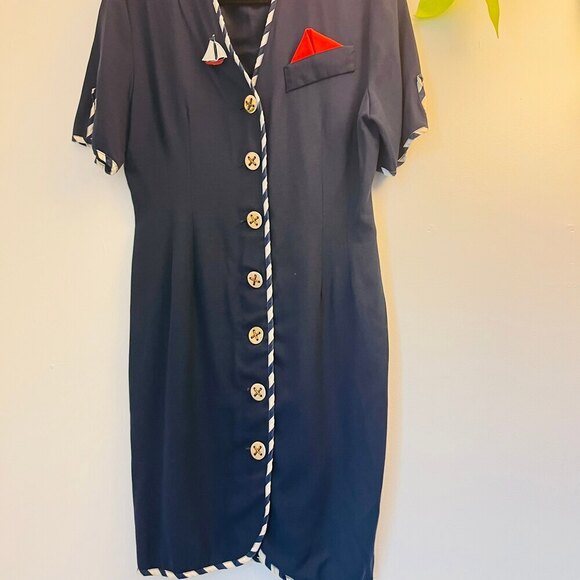 Ashley Taylor Vintage Nautical Dress with Gold Buttons - Size 6 - Picture 7 of 10
